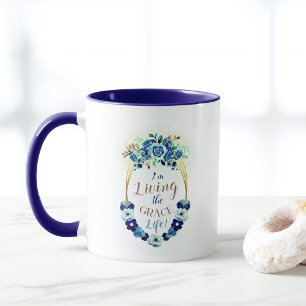 Blått Blommigt för Grace Life-Eleganten Mugg