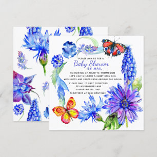 Blått Blommigt för Lila av färgen Baby Shower by M Inbjudningar