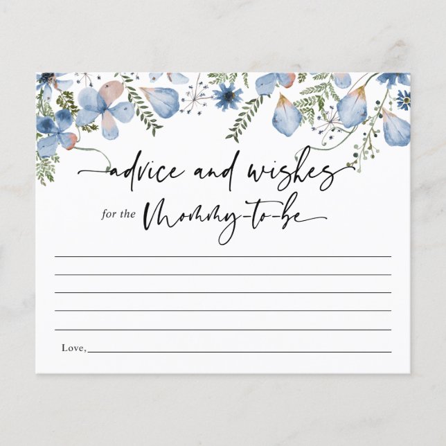 Blått Blommigt för Mamma Baby Shower Game Card (Framsida)