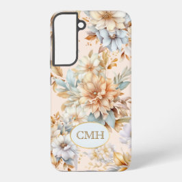 Blått Blommigt för Monogram Phone Case Peach Blue