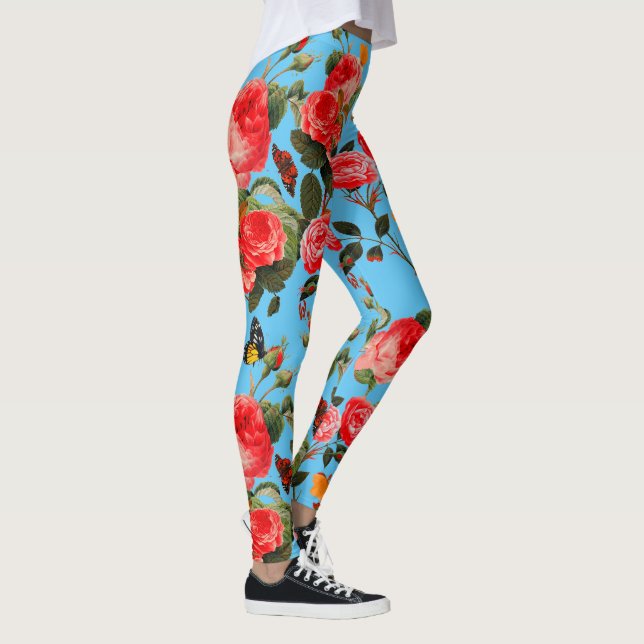 Blått Blommigt FÖR röd ros OCH GULT Leggings (Höger)