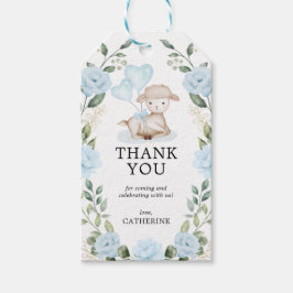 Blått Blommigt för vår lamm, babykläder, födelseda Presentetikett