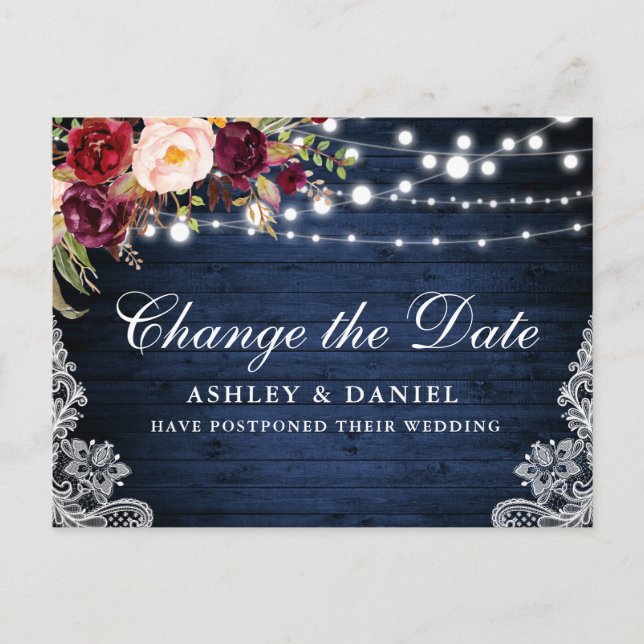 Blått Blommigt för vattenfärg Ändra datum Vykort (Framsida)