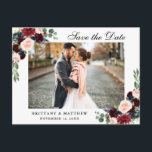 Blått Blommigt för vattenfärg - Burgundy - Spara d Meddelande Vykort<br><div class="desc">Blommigten Vattenfärg Burgundy Blue Spara Förlovningens vykort för datum</div>