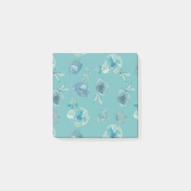 Blått Blommigt för vattenfärg efter anteckning  Post-it Block (Framsida)