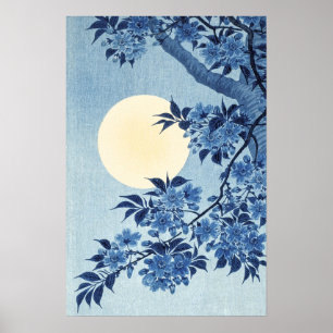 Blått Blommigt - full mångrafik Poster