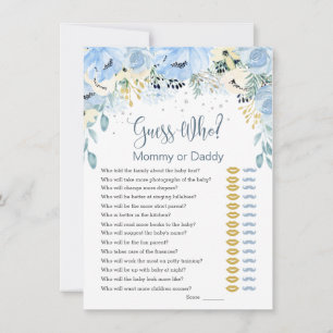 Blått Blommigt Gissa vem som bjuds in till babyvis Inbjudningar