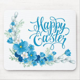 Blått blommigt Glad påsk-musknapp Musmatta