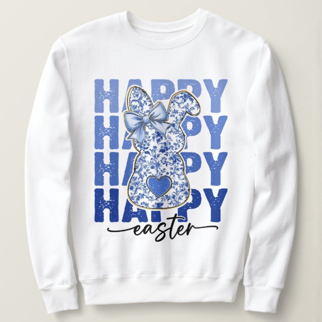 Blått Blommigt Glitter Påskhare Coquette T Shirt (Design framsida)
