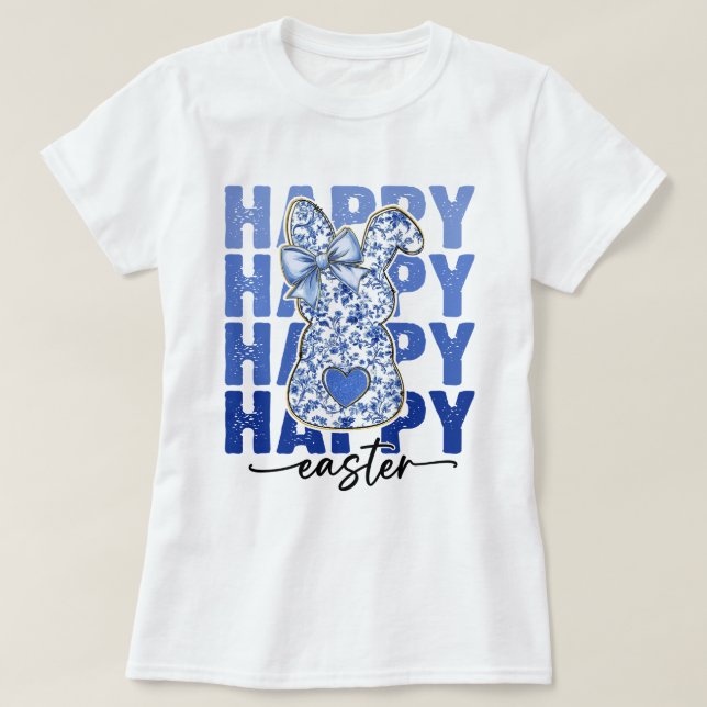 Blått Blommigt Glitter Påskhare Coquette T Shirt (Design framsida)