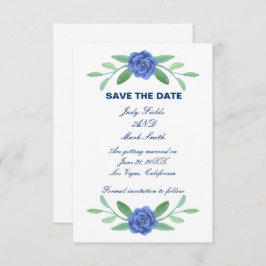 Blått Blommigt Greenery Foliage Save Date Card Spara Datumet