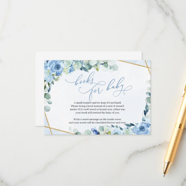Blått Blommigt Guld Geometric Boho Bokar för Baby Tilläggskort (Fram/Back In Situ)