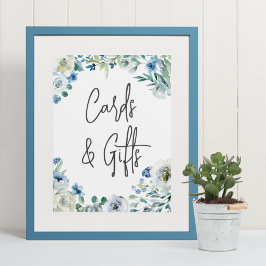 Blått Blommigt Handskrivet skrivkort och handskriv Poster