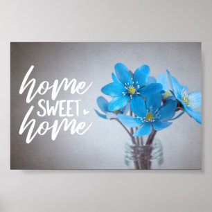 Blått Blommigt - hemsött hem Poster