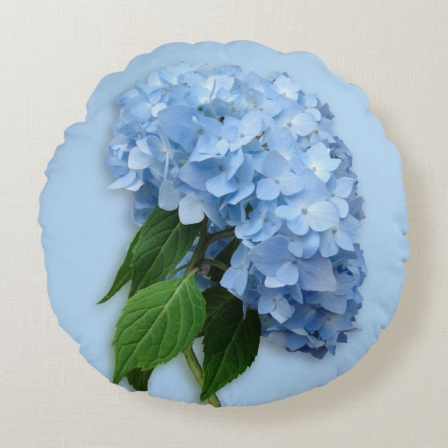 Blått Blommigt Hydrangea-dekorfärg Rund fyllning Kudde (Framsidan)