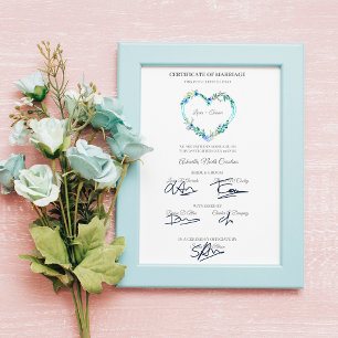 Blått Blommigt i Bröllop-certifikat Poster