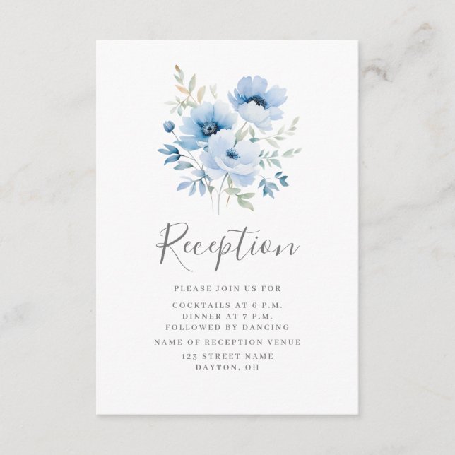 Blått Blommigt: Insamlingskort för bröllop Tilläggskort (Framsida)