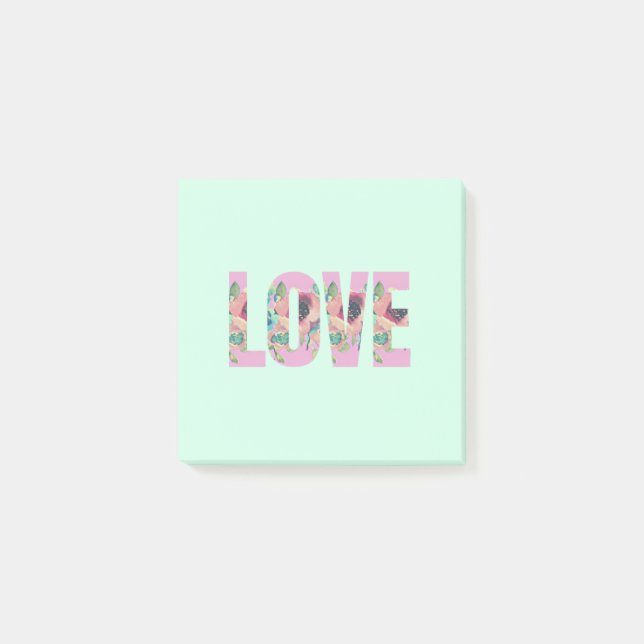 Blått Blommigt Kärlek efter IT-anteckning Post-it Block (Framsida)