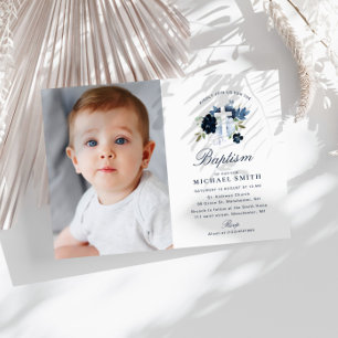 blått blommigt kor-baptism inbjudan