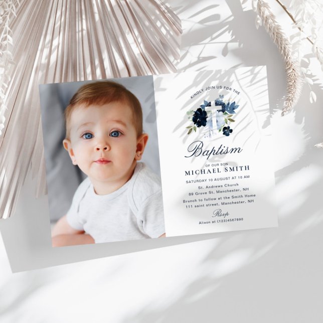 blått blommigt kor-baptism inbjudan (Skapare uppladdad)