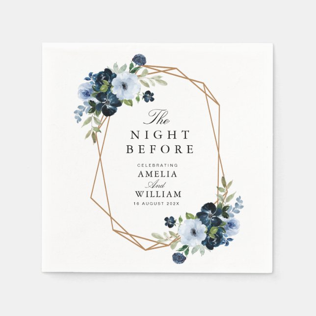 blått blommigt kvällen före bröllop-repetitionen pappersservett (Framsidan)