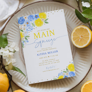 Blått Blommigt Lemon Main Squeeze-Möhippa Inbjudningar