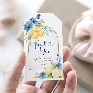 Blått blommigt Lemon Main Squeeze-Möhippa Presentetikett