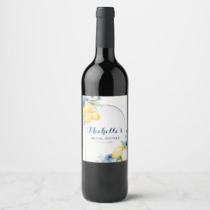 Blått blommigt Lemon Main Squeeze-Möhippa Vinflaska Etikett