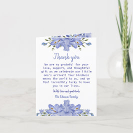 Blått Blommigt med elegant, tillfogat tackkort Helgkort