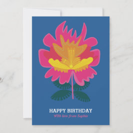 Blått blommigt, modernt födelsedagskort för söt el julkort