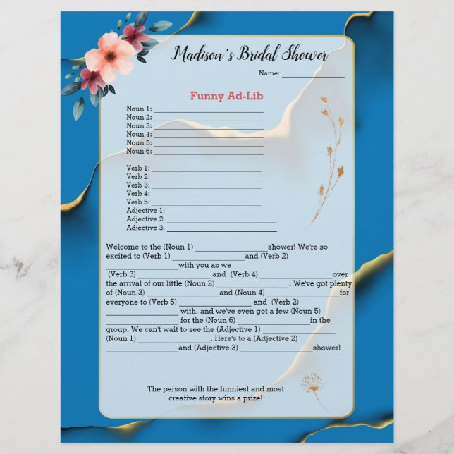 Blått Blommigt Möhippa Icebrytare 💕 5 Ord Roligt (Baksida)