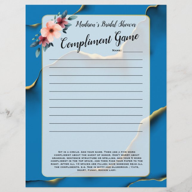 Blått Blommigt Möhippa Icebrytare 💕 5 Ord Roligt (Framsida)