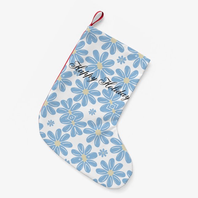 Blått blommigt mönster - Julstrumpa (Framsidan (Hängande))