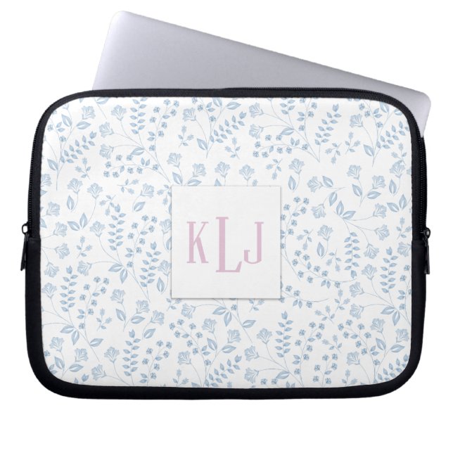 Blått Blommigt Neoprene Laptop sleeve 10 tum (Framsidan)