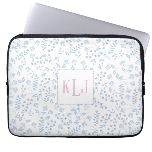 Blått Blommigt Neoprene Laptop sleeve 13 tum (Framsidan)