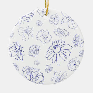 Blått Blommigt, ornament