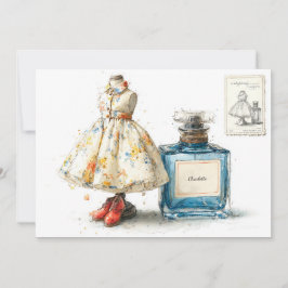 Blått Blommigt Parfym-tema för första födelsedag Inbjudningar