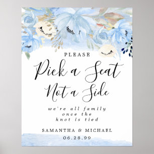 Blått Blommigt Plocka ett säte som inte är ett Brö Poster
