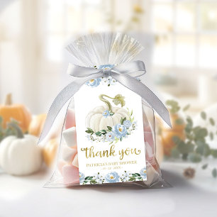 Blått Blommigt Pumpkin Fall Baby Shower Tack Presentetikett