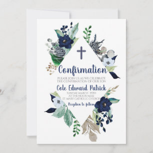 Blått Blommigt Ram bekräftelse Inbjudningar