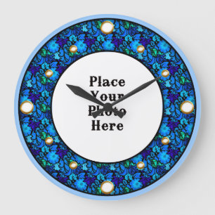 Blått Blommigt Ram Din fotomäggsspärr Stor Klocka