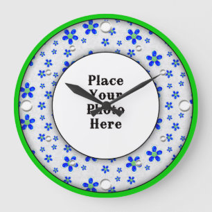 Blått Blommigt Ram Din fotomäggsspärr Stor Klocka