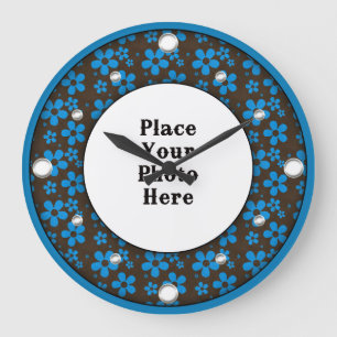 Blått Blommigt Ram Din fotomäggsspärr Stor Klocka