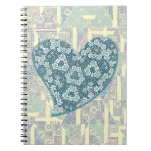 Blått Blommigt Roligt Heart Vintage Stil Journal Anteckningsbok