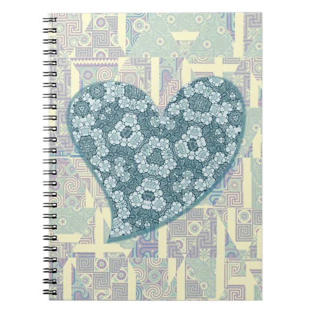 Blått Blommigt Roligt Heart Vintage Stil Journal Anteckningsbok (Framsidan)