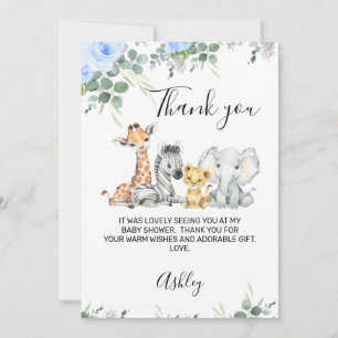 Blått Blommigt Safari Baby Shower Tack för ditt ko Inbjudningar