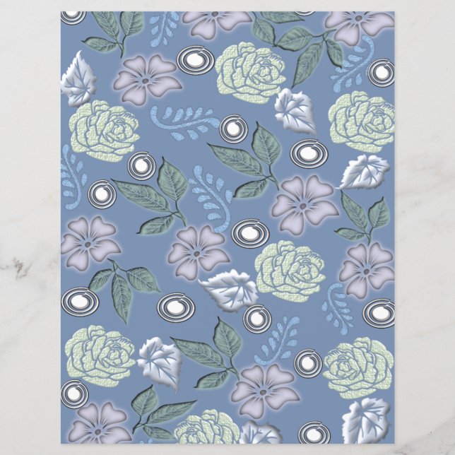 Blått blommigt scrapbookpapper (Framsida)