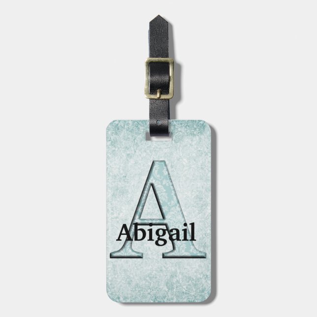 Blått Blommigt Skriv ut initialer-gåvor i monogram Bagagebricka (Vertikal Framsida)