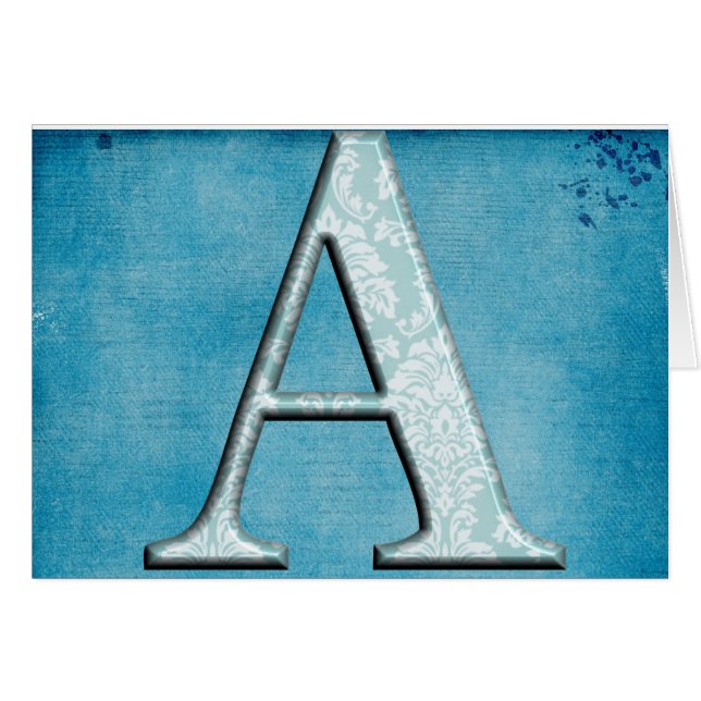 Blått Blommigt Skriv ut initialer-gåvor i monogram Hälsningskort (Framsidan Horizontal)