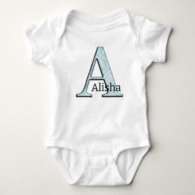 Blått Blommigt Skriv ut initialer-gåvor i monogram T Shirt (Framsida)